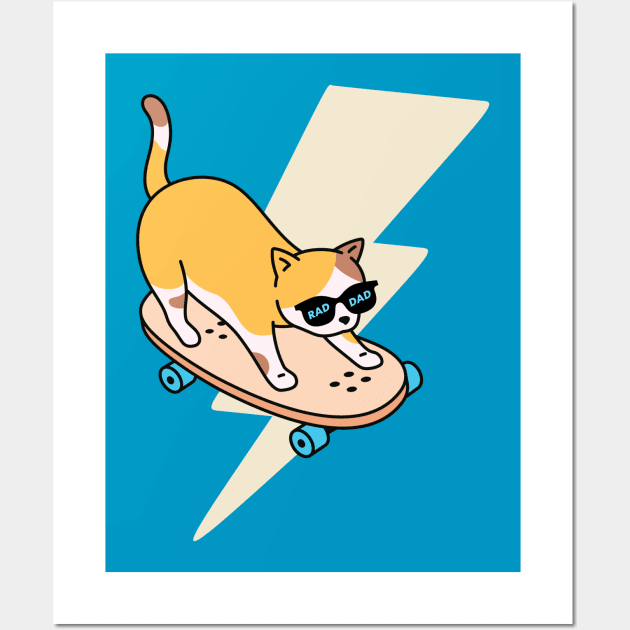 Rad Dad Skater Calico Cat Skater Kitty Wall Art by Flourescent Flamingo